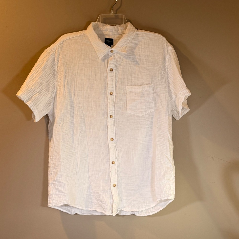 J.Crew Button Down Shirt Women XL White Gauze Cotton Short Sleeve Coastal Resort